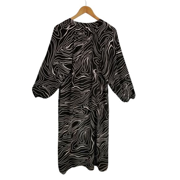 Zara Women's Printed Button Front Midi Dress Black White Size XL - Picture 4 of 8